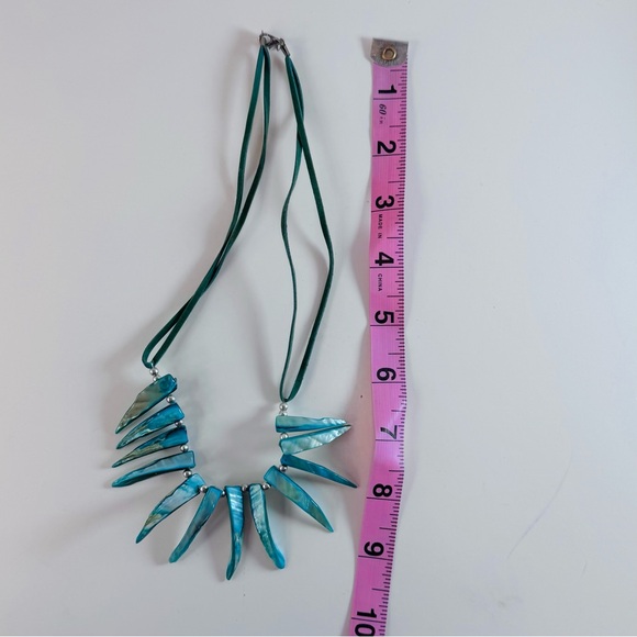 Boho Turquoise Shell Spike Necklace Teal Statement Bib Festival Jewelry - Picture 7 of 8
